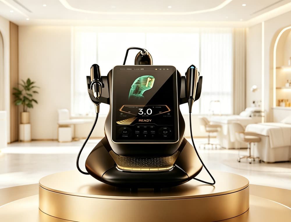 Professional HIFU anti-aging facial lifting beauty machine in a spa room