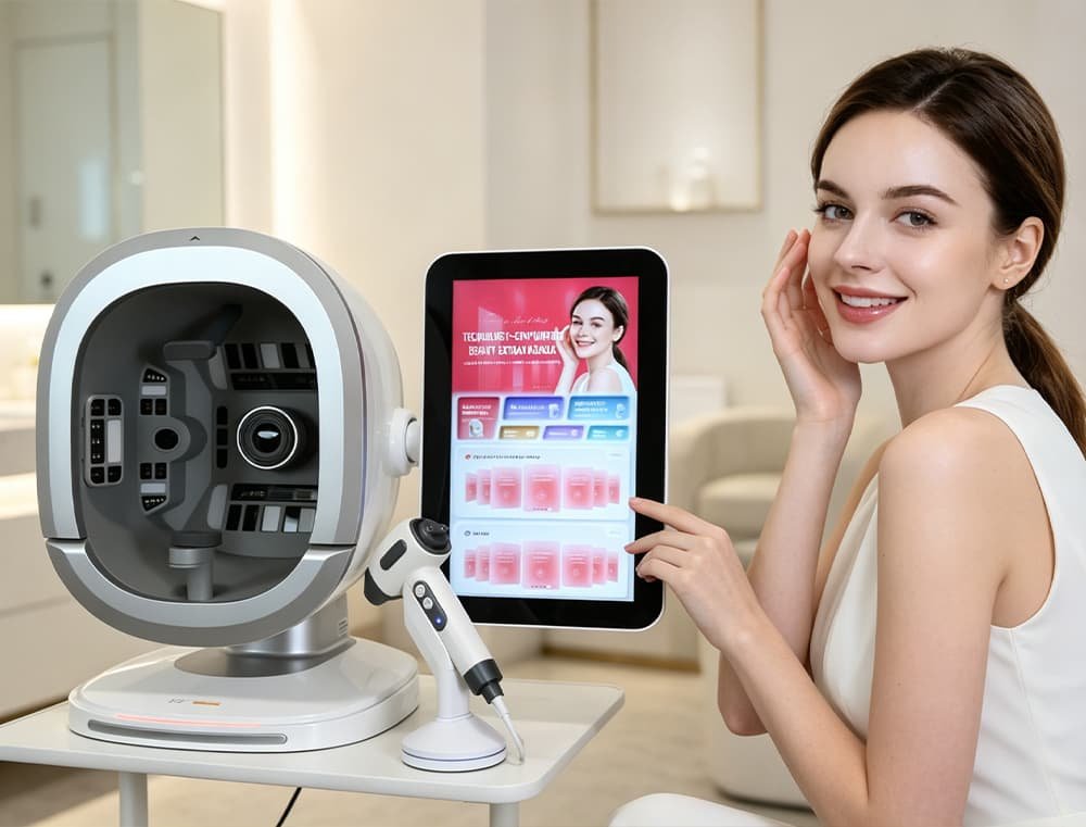 Intelligent skin analyzer facial detection device in a beauty clinic