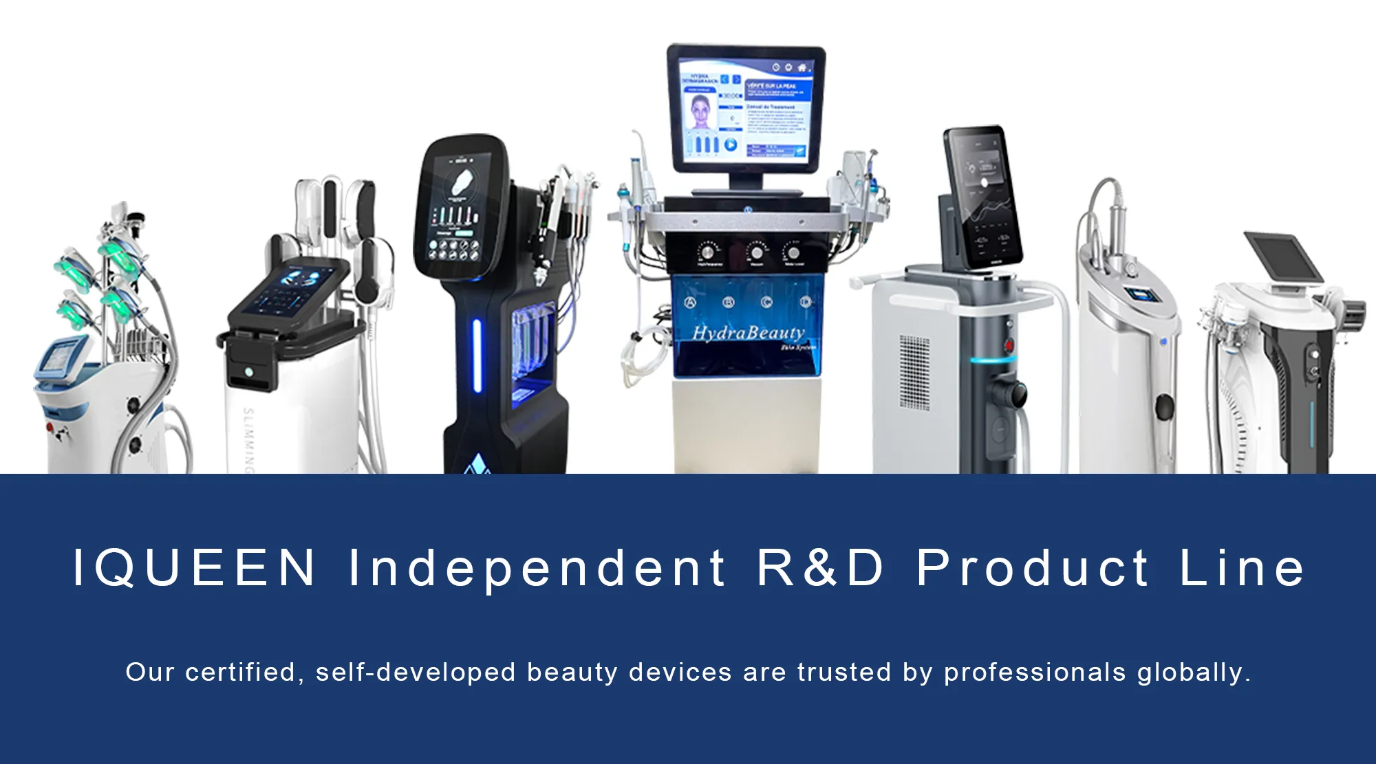 IQUEENTECH mobile banner with independent R&D beauty machines