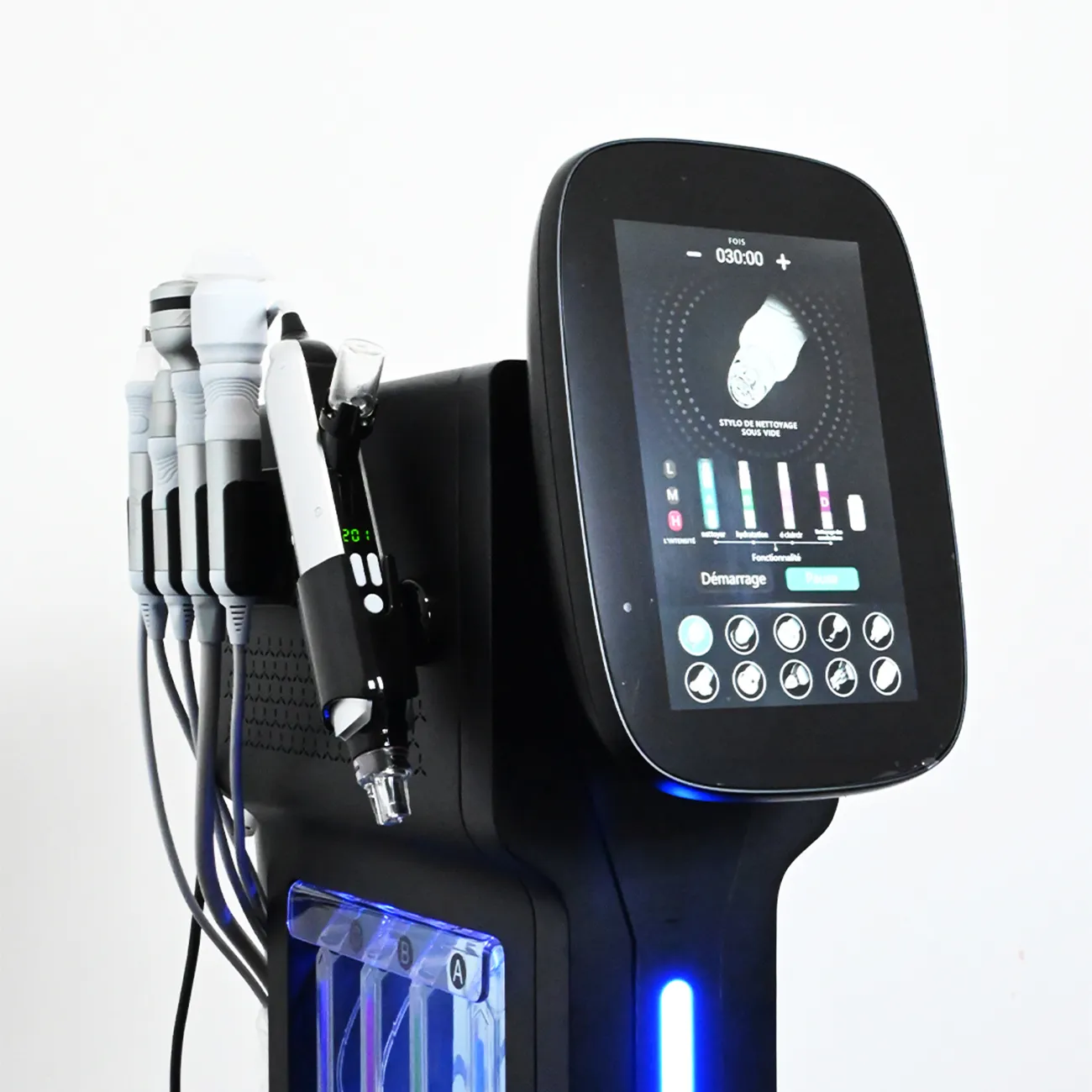 10 in 1 Hydradermabrasion Machine left close-up, Aqua Peeling facial machine handles