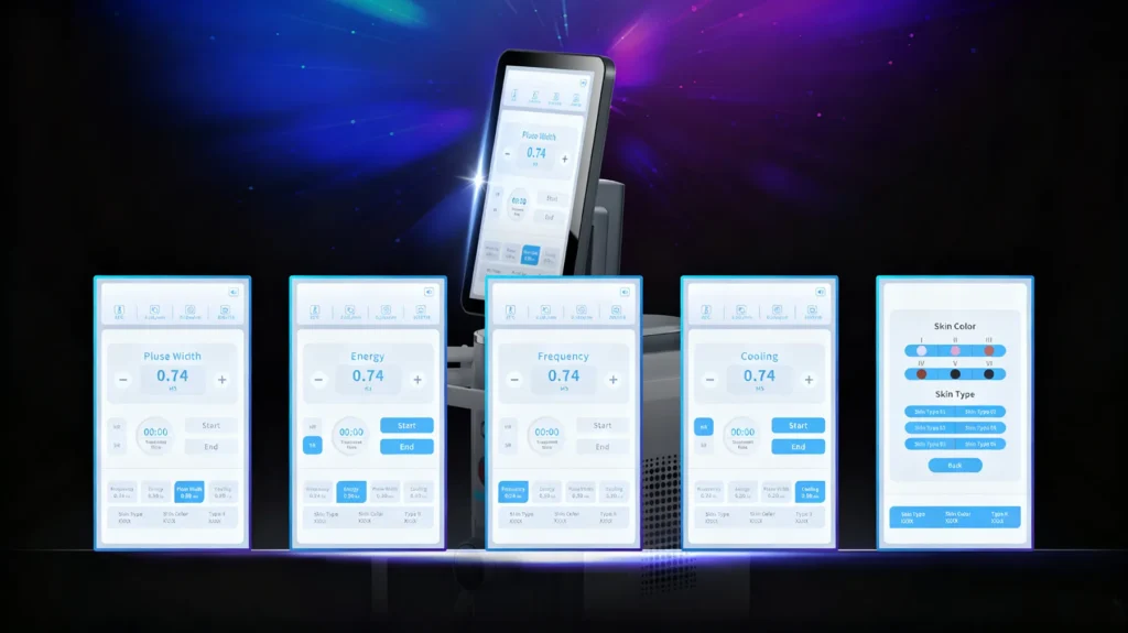 Touch screen interface of 808nm diode laser hair removal machine