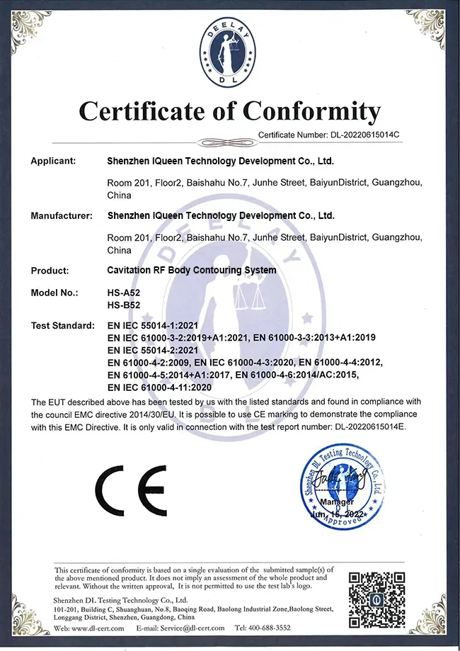 cavitation rf machine ce certificate - iqueentech