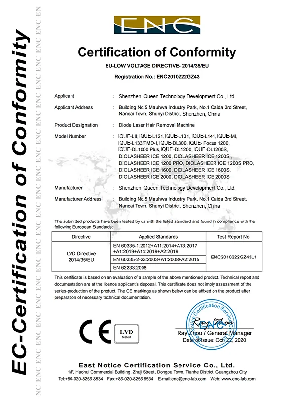diode laser hair removal machine ce certificate - iqueentech