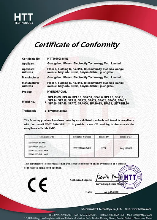 Hydradermabrasion CE certificate for professional beauty machine - iqueentech