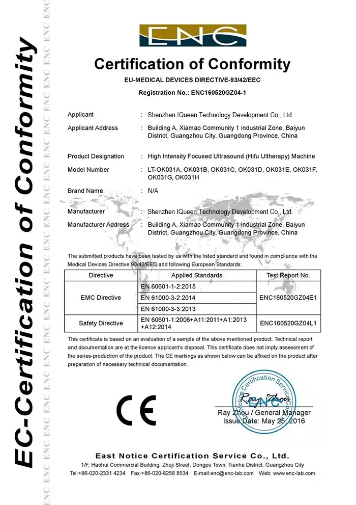 hifu facial lifting machine ce certificate - iqueentech