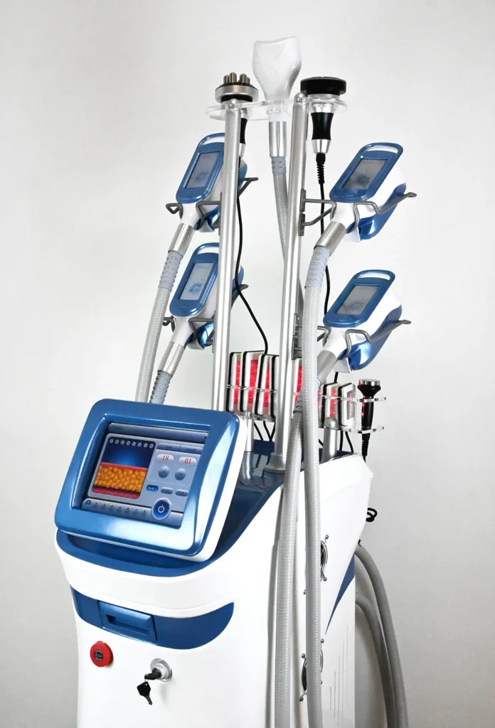 45-degree view of multifunctional cryolipolysis machine with all applicators