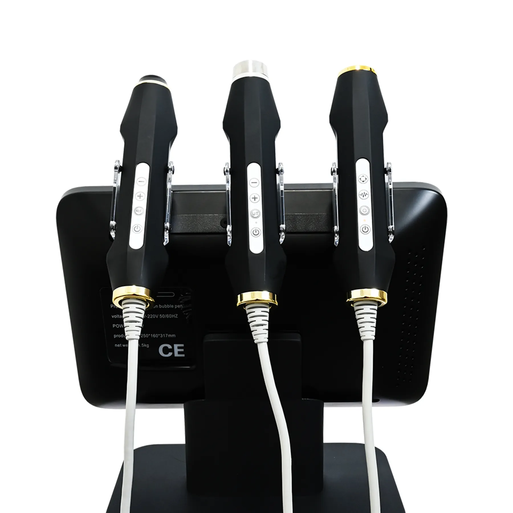 Oxygen Bubble Facial Machine Back View with 3 Treatment Handles