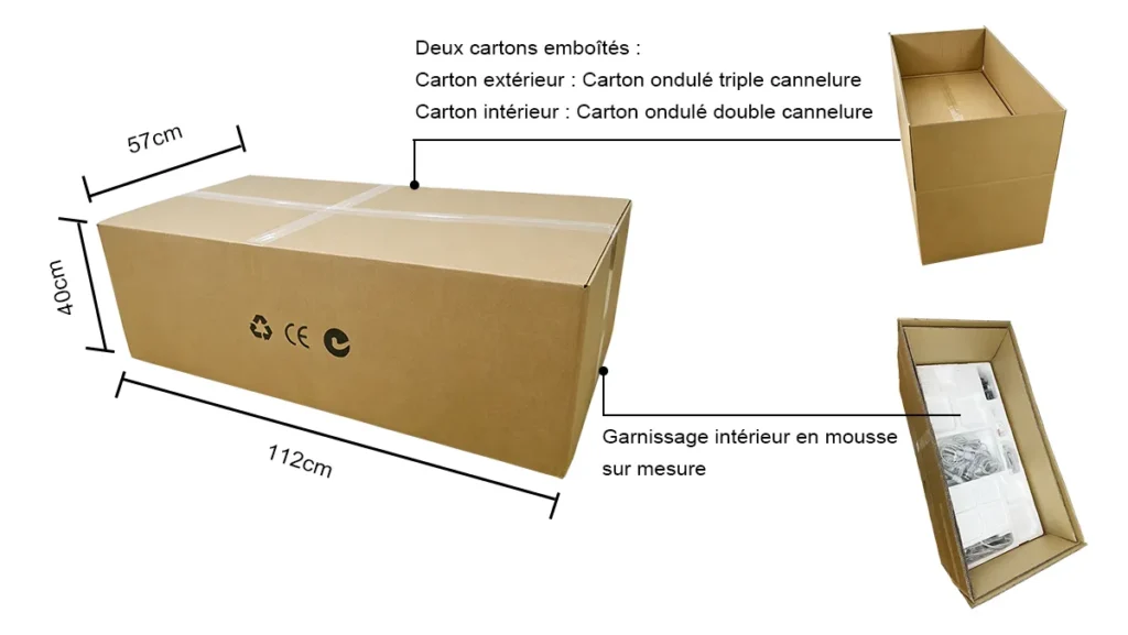 Appareil Hydrodermabrasion 10 en 1 schéma emballage d'expédition double carton protection transport international