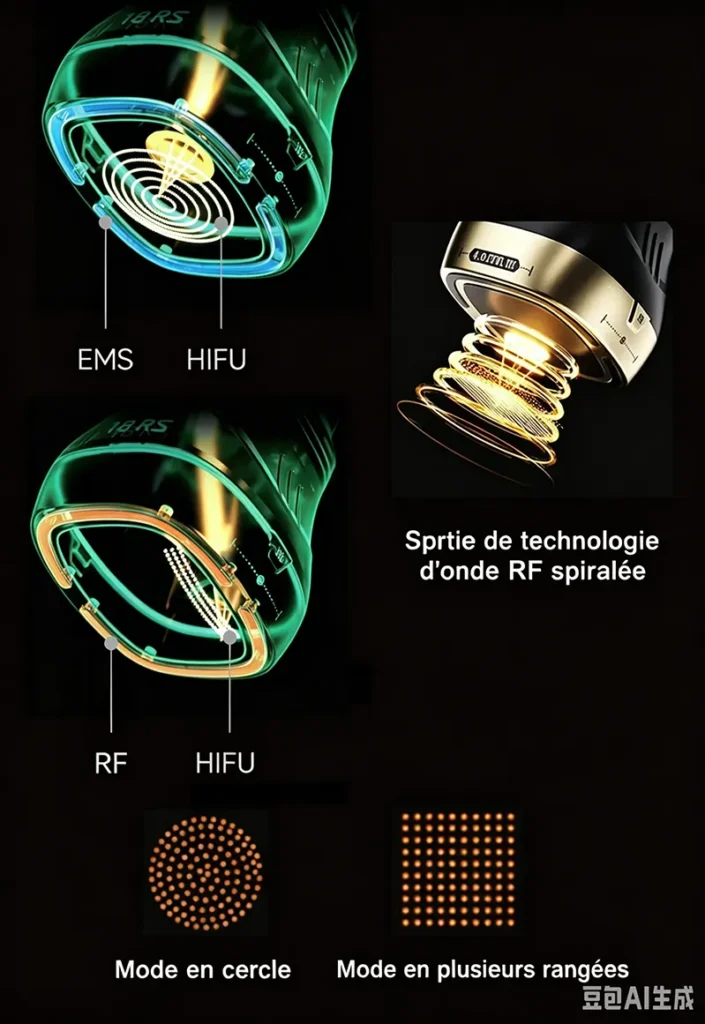 Machine HIFU 25D-360Max schéma fonctionnel poignée 18RS technologies HIFU RF EMS