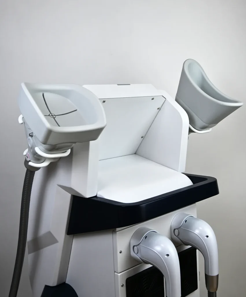 Back view photo of commercial Cryo Slim Machine with 4 cryolipolysis cooling handles, rear structure shot of 360 surround fat freezing body contouring equipment for beauty salon