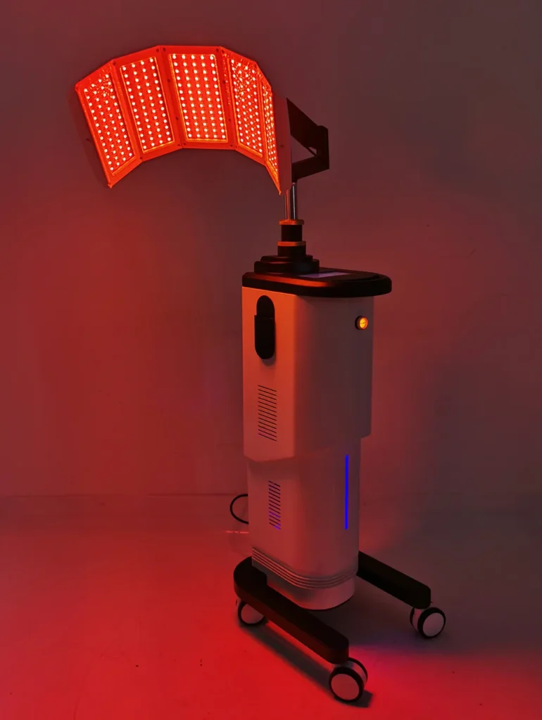 Photodynamic therapy machine with glowing red LED light, PDT red light therapy beauty equipment for facial anti-aging and skin repair