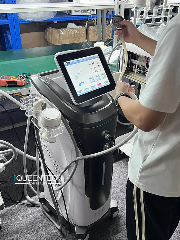 Negative Pressure Function Testing of Eye Vacuum RF Pen Handle for Vacuum Roller Slimming Machine, Factory Pre-Shipment Quality Inspection Photo of Multifunctional Anti-Aging Salon Beauty Equipment