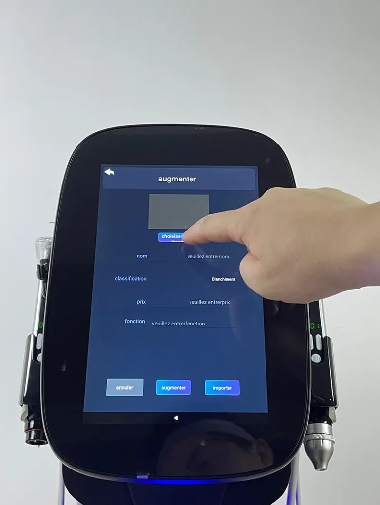 Sur l’interface, appuyer sur le bouton « Sélectionner une image » pour ajouter les photos de produits sur l’appareil hydro dermabrasion