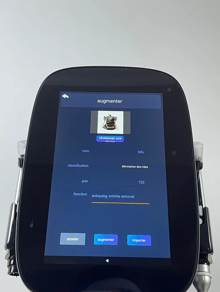Step 15 for Skin Analysis System configuration on Hydro Dermabrasion Facial Machine, fill in all complete information of the recommended product