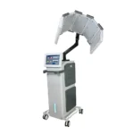 Appareil Luminothérapie Visage professionnel vue de côté, machine photothérapie LED mobile sur roulettes pour institut de beauté