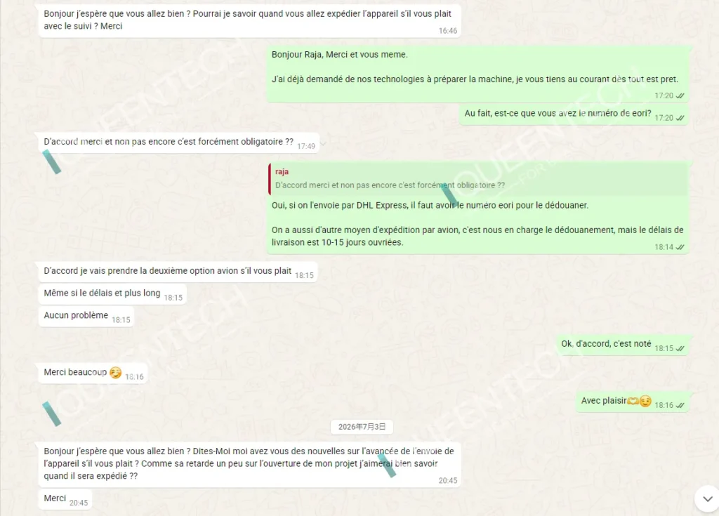 Confirm shipping method with the customer during preparation of hydro dermabrasion facial machine