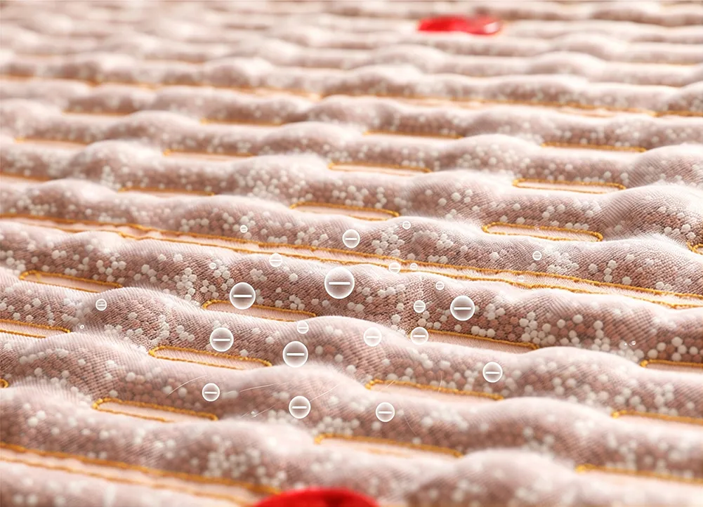 Granulés d’argile générateurs d’ions négatifs sur le tapis du Sauna Dôme Japonais à infrarouge lointain