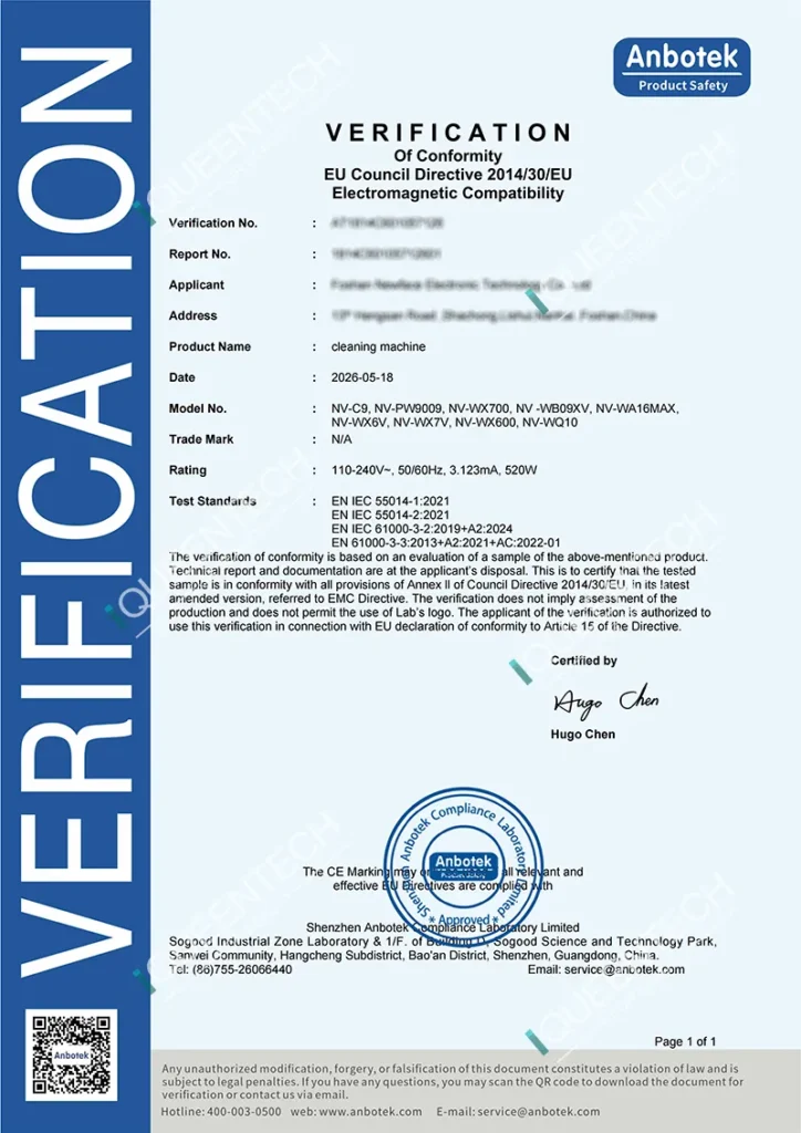 CE Electromagnetic Compatibility Certificate for Smart Ice Blue Portable Hydro Dermabrasion Machine