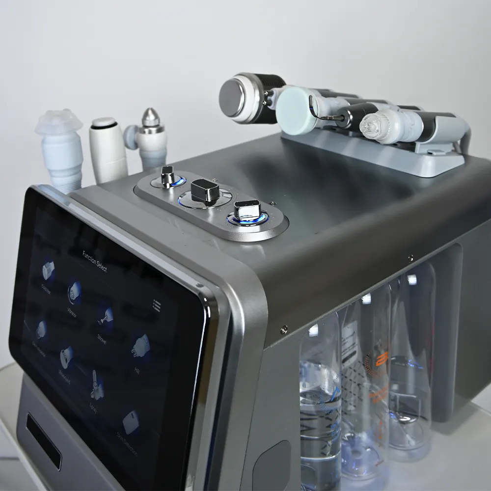 Smart Ice Blue Portable Hydro Dermabrasion Machine with All Handpieces Front Angle View