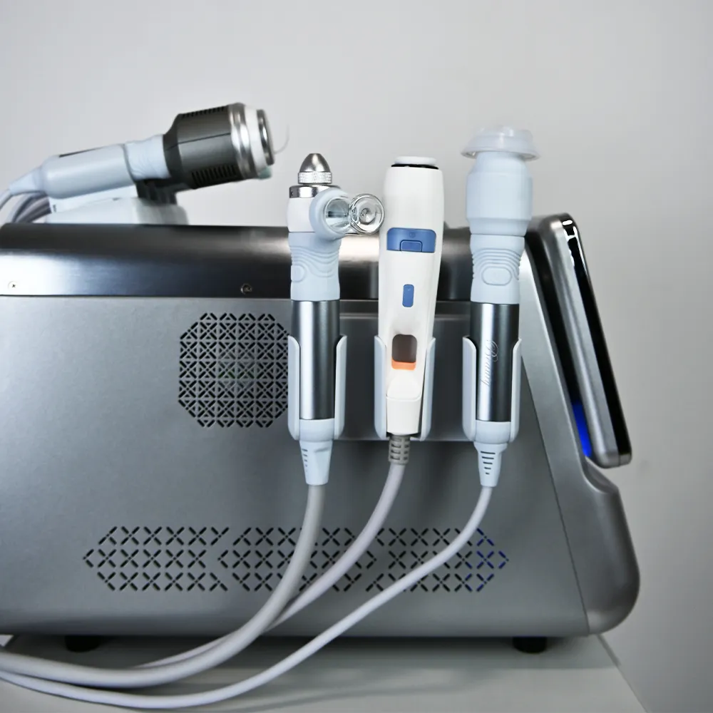Smart Ice Blue Portable Hydro Dermabrasion Machine Side View Display with Handpieces