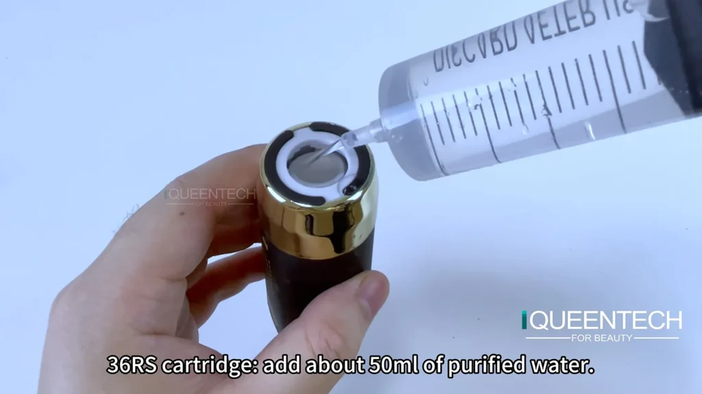 Add 30ml purified water into 36RS cartridge of 25D 360 MAX HIFU machine