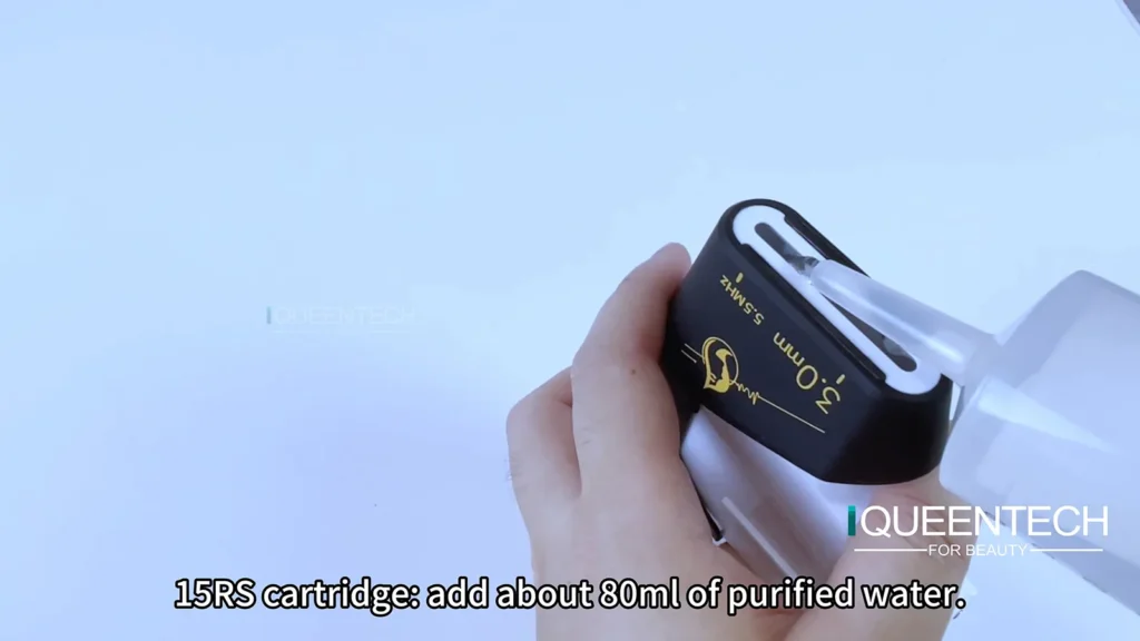 Add 80ml purified water into 15RS cartridge of 25D 360 MAX HIFU machine