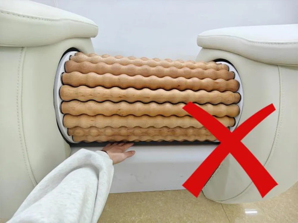 Appareil rouleau massage drainage lymphatique consigne de sécurité, ne pas mettre les mains ou les pieds dans les espaces entre les rouleaux, avertissement utilisation