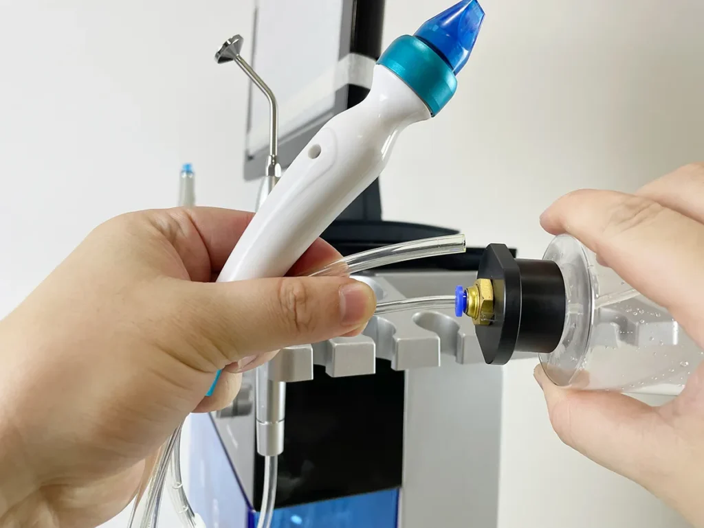 Install jet peel handle for 15 in 1 Hydradermabrasion Machine