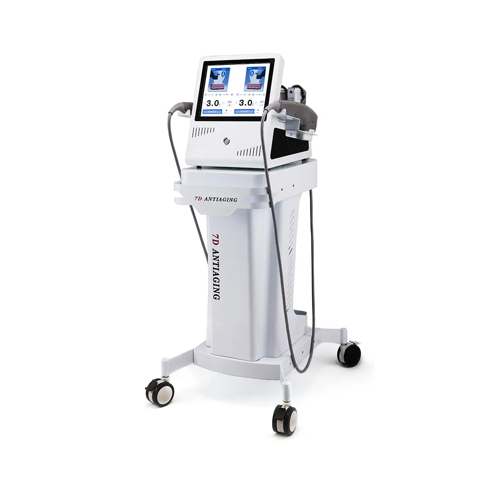 Machine HIFU 7D Visage Portable vue de droite sur chariot mobile, appareil HIFU professionnel pour lifting visage et remodelage corporel
