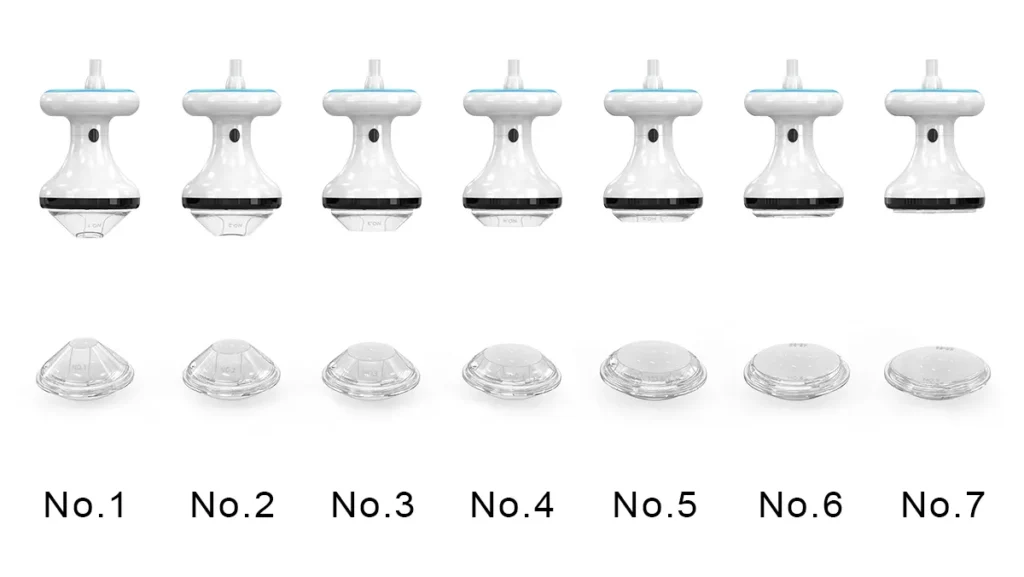 7 sizes of silicone applicator tips for Piezoelectric Focused Shockwave Therapy Machine, interchangeable shockwave therapy heads