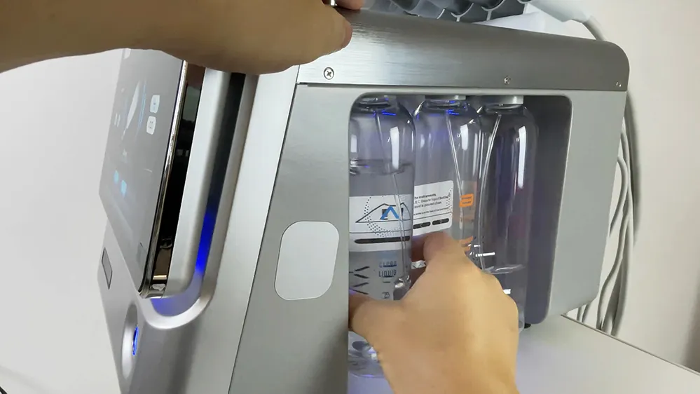 portable hydro dermabrasion machine smart ice blue pro installing liquid bottle, hydrafacial machine bottle installation tutorial