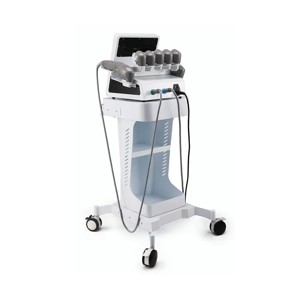 Back view of 7D Portable HIFU machine on rolling trolley, professional salon facial anti-aging skin tightening beauty equipment