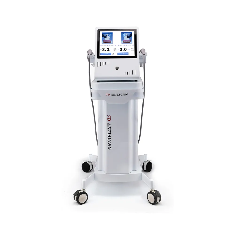 7D Portable HIFU machine on rolling trolley, professional salon facial anti-aging skin tightening beauty equipment